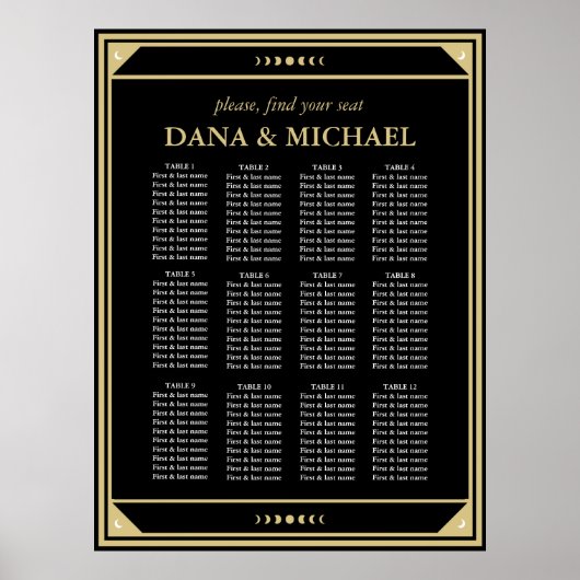 Celestial Tarot Gold Black Wedding Seating Chart F Poster (Voorkant)