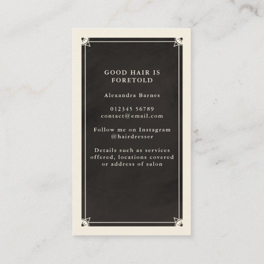 Celestial Tarot Hairdresser Black Visitekaartje (Achterkant)