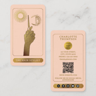 Celestial Tarot Logo Kapper Blozend Roze Goud Visitekaartje