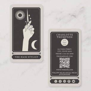 Celestial Tarot Logo Kapper Zwart Beige Boho Visitekaartje