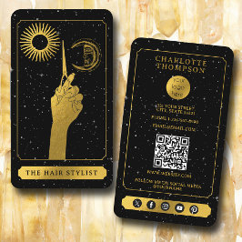 Celestial Tarot Logo Kapper Zwart Goud Visitekaartje