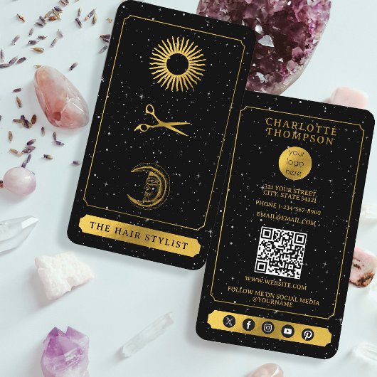 Celestial Tarot Logo Kapper Zwart Goud Visitekaartje