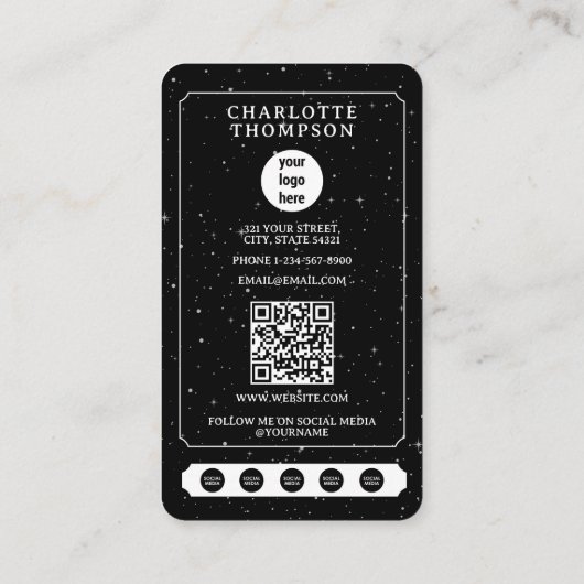 Celestial Tarot Logo Kapper Zwart Wit Schattige Visitekaartje (Achterkant)