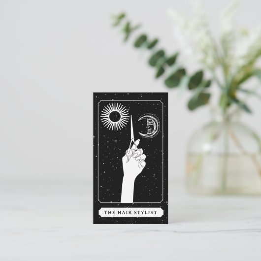 Celestial Tarot Logo Kapper Zwart Wit Visitekaartje (Staand voorkant)