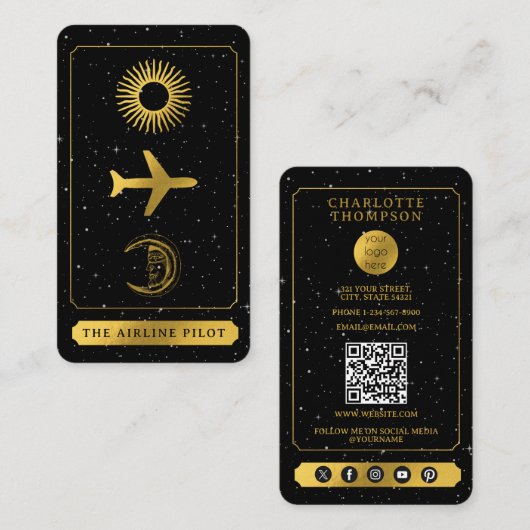 Celestial Tarot Logo Pilot Agent Black Gold Visitekaartje (Voorkant / Achterkant)