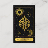 Celestial Tarot Logo Tattoo Artist Black Gold  Visitekaartje (Voorkant)