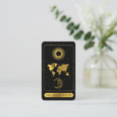 Celestial Tarot Logo Travel Agent Black Gold Visitekaartje (Staand voorkant)
