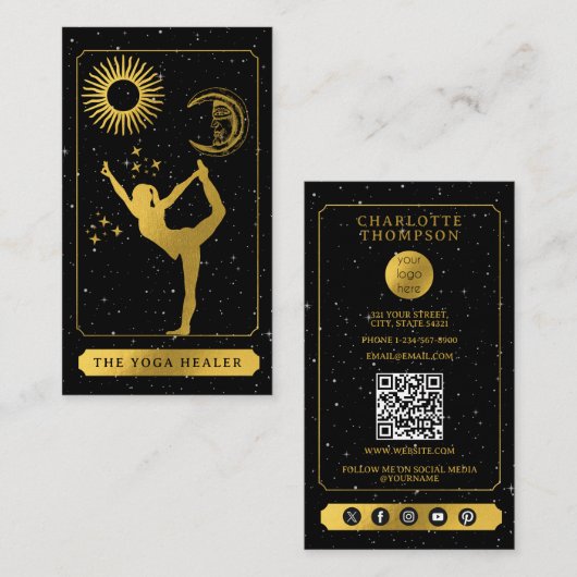 Celestial Tarot Logo Yoga Healer Black Gold  Visitekaartje (Voorkant / Achterkant)
