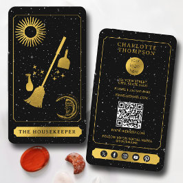 Celestial Tarot Logo Zwart Goud Schoonmaak Maid Visitekaartje