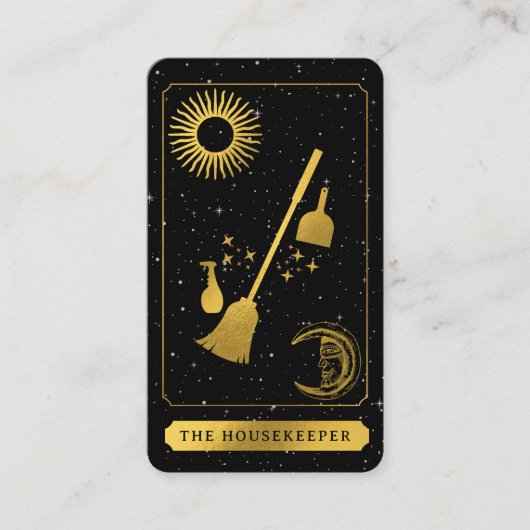 Celestial Tarot Logo Zwart Goud Schoonmaak Maid Visitekaartje (Voorkant)