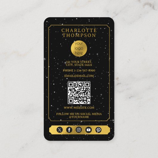 Celestial Tarot Reader Psychic Ball Gold Zwart Visitekaartje (Achterkant)