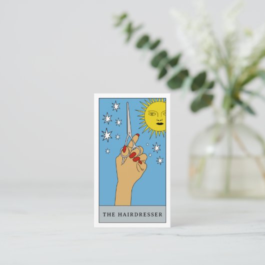 Celestial Tarot Sun Hairdresser Haarsalon Logo Visitekaartje (Staand voorkant)