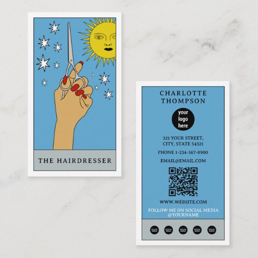 Celestial Tarot Sun Hairdresser Haarsalon Logo Visitekaartje (Voorkant / Achterkant)
