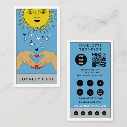 Celestial Tarot Sun Logo Small Business Loyalty  Visitekaartje (Voorkant / Achterkant)