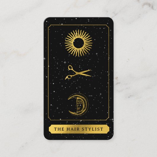 Celestial Tarot Sun Moon kapper zwart goud Visitekaartje (Voorkant)
