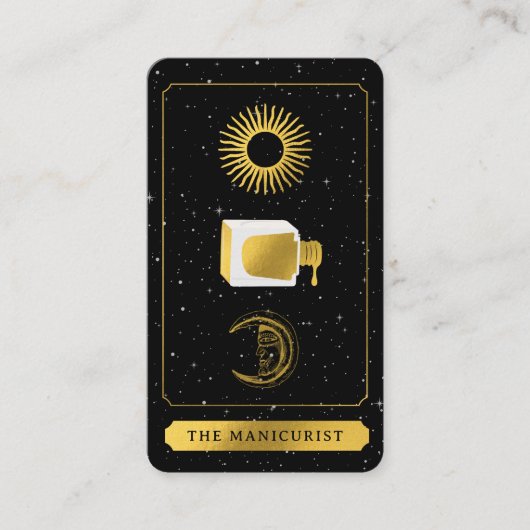 Celestial Tarot Sun Moon Nail Salon Zwart Goud Visitekaartje (Voorkant)