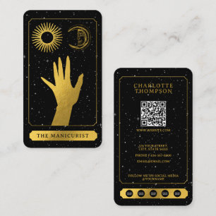 Celestial Tarot Sun Moon Nail Technician Gold Visitekaartje
