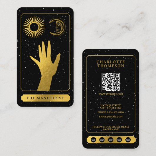 Celestial Tarot Sun Moon Nail Technician Gold Visitekaartje (Voorkant / Achterkant)