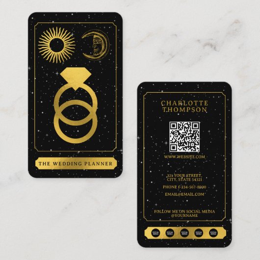 Celestial Tarot Sun Moon Wedding Planner Gold Visitekaartje (Voorkant / Achterkant)