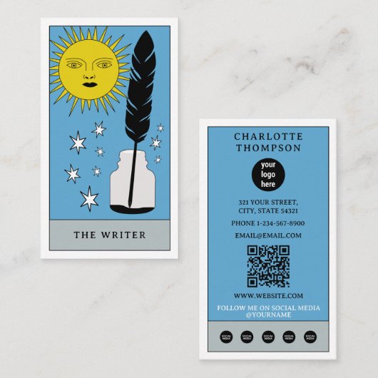 Celestial Tarot Sun Schrijver Modern Logo Visitekaartje (Voorkant / Achterkant)
