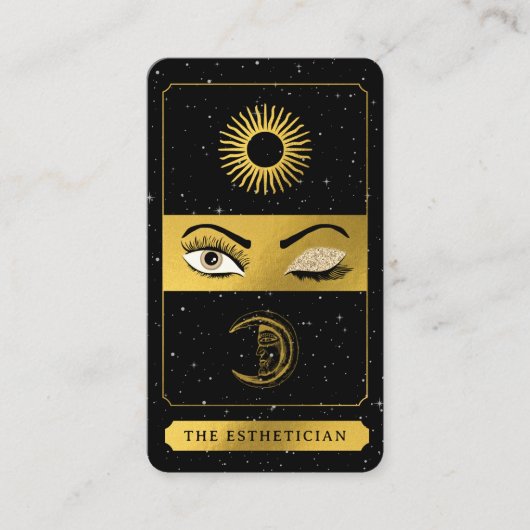 Celestial Tarot Zon Maan Make-up Artiest Zwart Gou Visitekaartje (Voorkant)