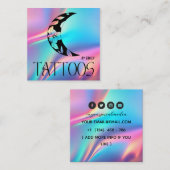 Celestial Tattoo Salon Moon Holographic Vierkante Visitekaartje (Voorkant / Achterkant)