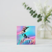 Celestial Tattoo Salon Moon Holographic Vierkante Visitekaartje (Staand voorkant)