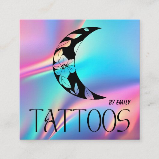 Celestial Tattoo Salon Moon Holographic Vierkante Visitekaartje (Voorkant)