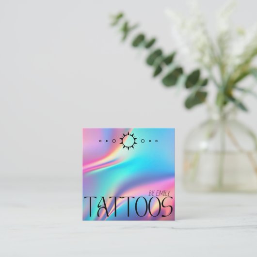 Celestial Tattoo Salon Moon Holographic Vierkante Visitekaartje (Staand voorkant)