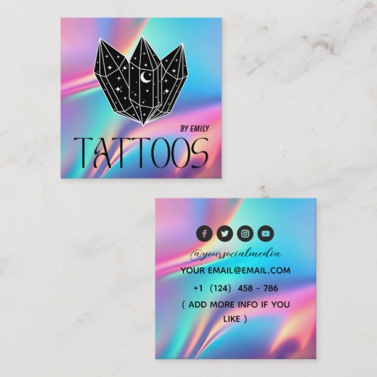 Celestial Tattoo Salon Moon Holographic Vierkante Visitekaartje (Voorkant / Achterkant)