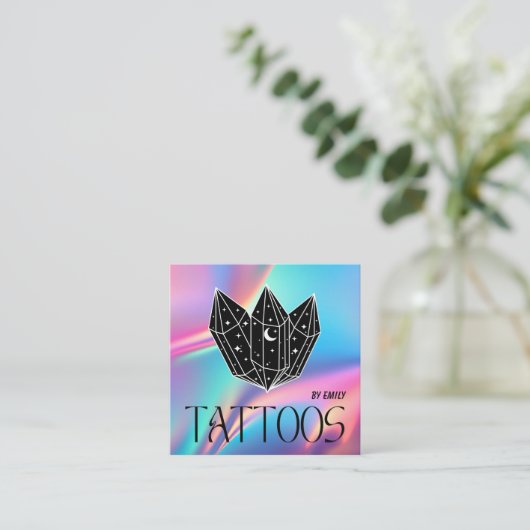 Celestial Tattoo Salon Moon Holographic Vierkante Visitekaartje (Staand voorkant)
