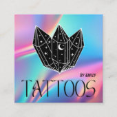 Celestial Tattoo Salon Moon Holographic Vierkante Visitekaartje (Voorkant)