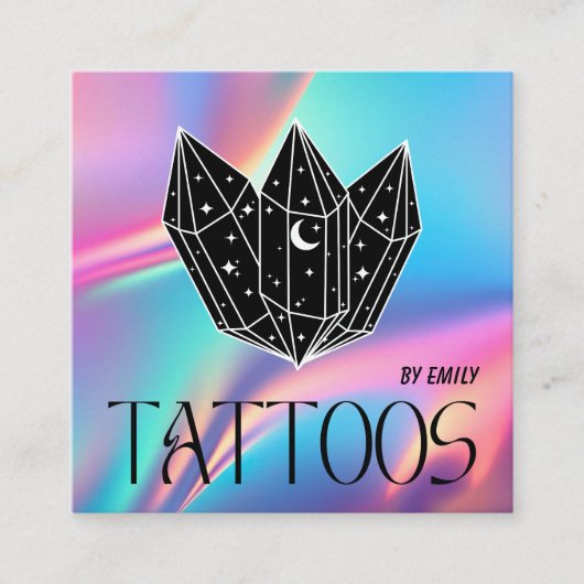 Celestial Tattoo Salon Moon Holographic Vierkante Visitekaartje (Voorkant)