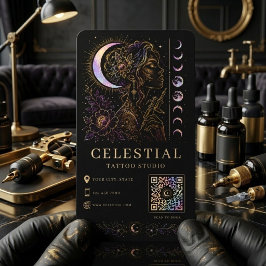 Celestial Tattoo Studio Luxe Zwart Goud QR Tattoo Visitekaartje