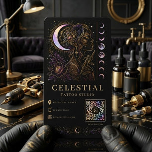 Celestial Tattoo Studio Luxe Zwart Goud QR Tattoo Visitekaartje