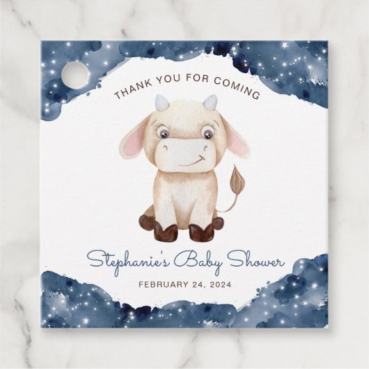 Celestial Taurus Waterverf Baby shower Bedankjes Labels (Voorkant)