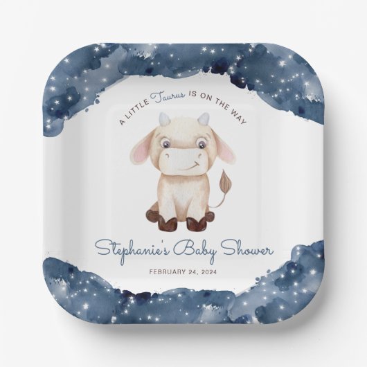 Celestial Taurus Waterverf Baby shower Papieren Bordje (Voorkant)