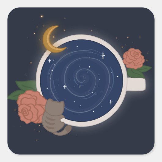 Celestial Tea Cup Vierkante Sticker (Voorkant)