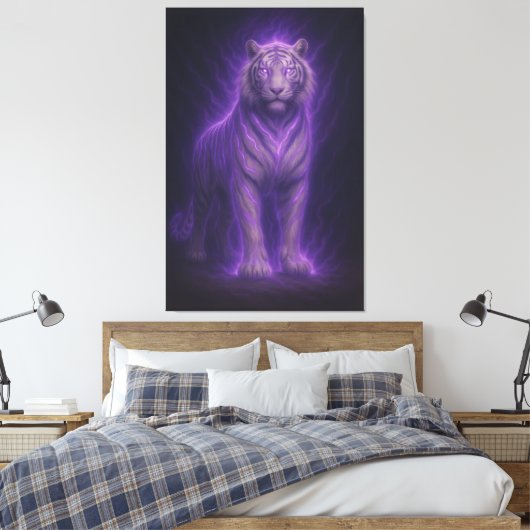 Celestial Thunder Purple White Tiger – High-End Fa Canvas Afdruk (Insitu (Slaapkamer))