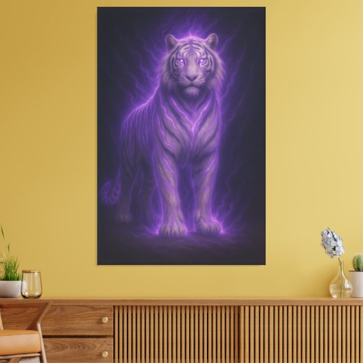 Celestial Thunder Purple White Tiger – High-End Fa Canvas Afdruk (Insitu (Woonkamer))