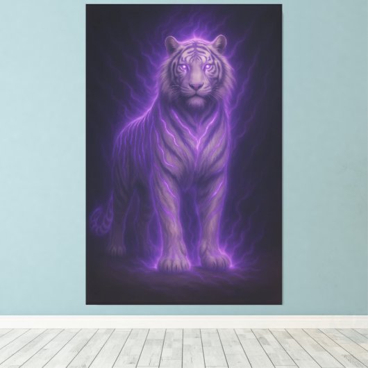 Celestial Thunder Purple White Tiger – High-End Fa Canvas Afdruk (Insitu (Houten vloer))