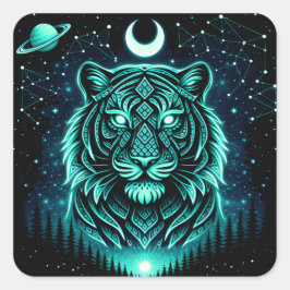 Celestial Tiger – Cosmic Striker Wildlife Galaxy Vierkante Sticker