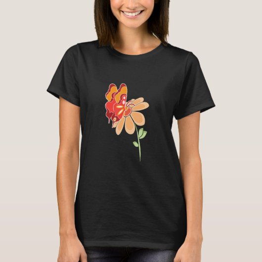 Celestial Tropics Orange Butterfly And Daisy T-shirt (Voorkant)