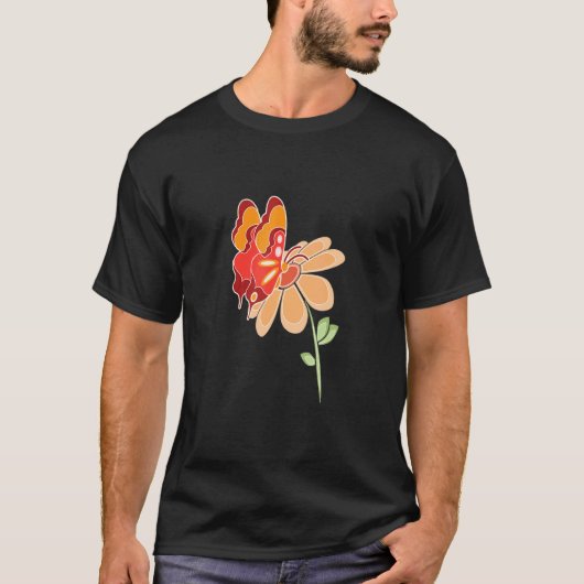 Celestial Tropics Orange Butterfly And Daisy T-shirt (Voorkant)