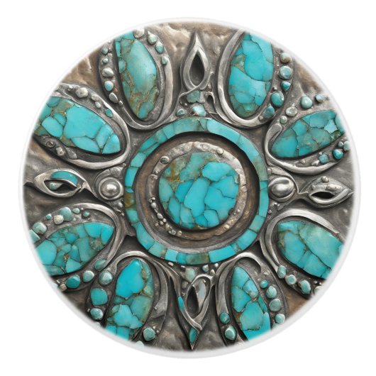 Celestial Turquoise Art with Pewter Keramische Knop (Voorkant)
