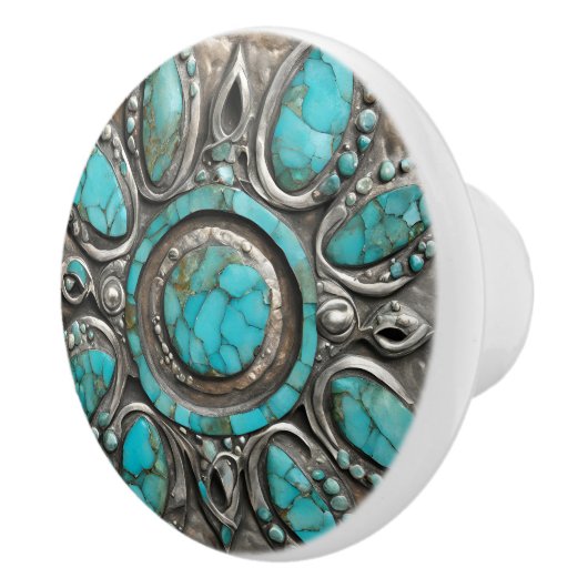 Celestial Turquoise Art with Pewter  Keramische Knop (Rechts)