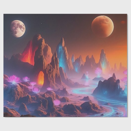 Celestial Twilight Landscape - Alien Planet Cadeaupapier (Vlak)