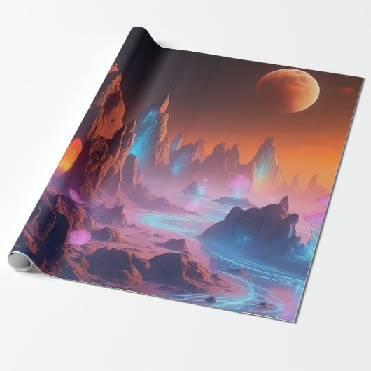 Celestial Twilight Landscape - Alien Planet Cadeaupapier (Uitgerold)