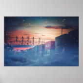 Celestial Twilight Railroad Whimsical Fantasy Art Poster (Voorkant)
