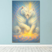 Celestial Twin White Tigers – Divine Love & Spirit Canvas Afdruk (Insitu (Houten vloer))